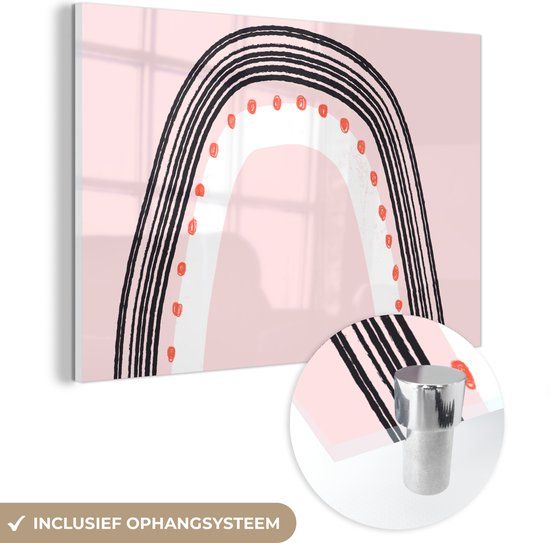 MuchoWow® Glass Painting 150x100 cm - Acrylic Glass Painting - Rainbow - Minimalism - Pink - Photo on Glass - Paintings