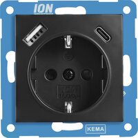 ION Industries Stopcontact met Randaarde, USB A & USB C - Mat Zwart