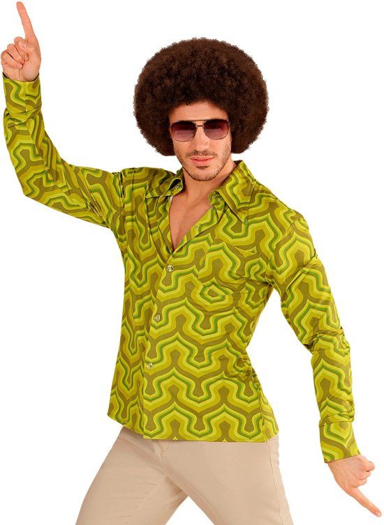Generik Groen groovy jaren 70 blouse voor mannen - Verkleedkleding