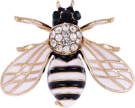 Fako Bijoux® - Broche - Bee - Kristal - Wit - 27x34mm - Unisex