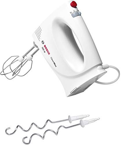 Bosch CleverMixx Handmixer, MFQ3010, 300 Watt, roestvrijstalen gardes en deeghaken, twee snelheden en een turbofunctie, wit