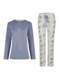 By Louise Dames Pyjama Set Lang V-Hals Donkerblauw Gebloemd - Maat XL