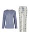 By Louise Dames Pyjama Set Lang V-Hals Donkerblauw Gebloemd - Maat XL