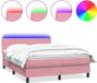 vidaXL Boxspringbed met matras en LED-verlichting, roze, 140x220 cm, fluweel