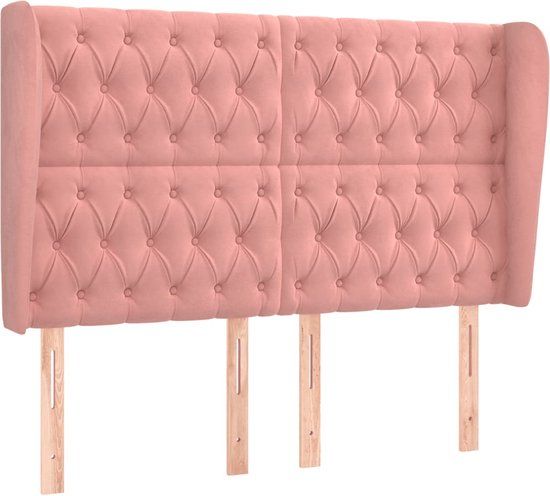 vidaXL Hoofdbord met randen fluweel roze 147x23x118/128 cm