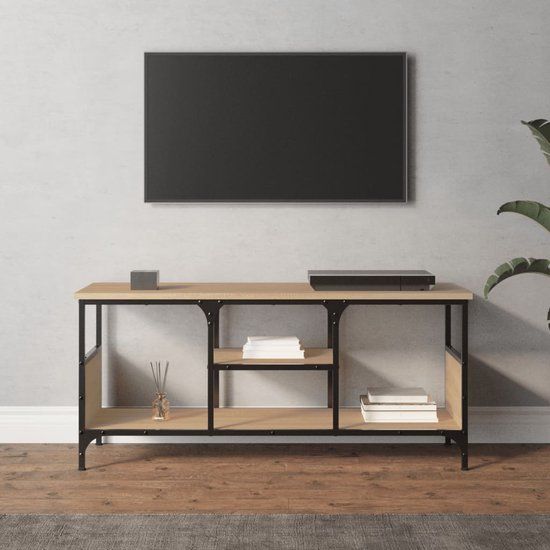 vidaXL Tv-meubel 100x33x45 cm bewerkt hout en ijzer sonoma eikenkleur
