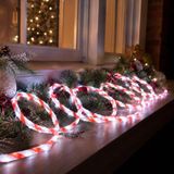 Merkloos Lichtslang - rood/wit gestreept - 20 led lampjes - wit - 6 meter - kerstverlichting - slangverlichting