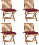 vidaXL Fauteuils pliants avec coussins, set de 4 pièces, teck massif