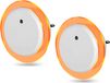Veilleuses LED, lumière ambre blanc, set de 2, rond, avec capteur de crépuscule et ports USB