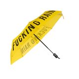 Fisura - Originele opvouwbare paraplu "f*cking rain" gele en zwarte mini paraplu. Compacte vrouwelijke paraplu. Automatische opvouwbare paraplu. Reisparaplu.