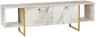 Asir TV-meubel met 2 deuren en 2 planken - Wit marmereffect en goudkleurig - DERANA