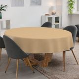 ANRO Tafelkleed Effen linnenlook Beige Rond Ø120cm Met sierband Afwasbaar Waterafstotend
