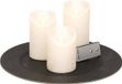 Merkloos Ronde kaarsenplateau/bord zwart van kunststof D33 cm met 3 parel witte LED-kaarsen 10/12,5/15 cm