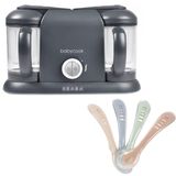 BEABA Babycook Duo, appareil vapeur et mixeur 6-en-1, avec 2 grands bols (2200 ml) + 4 cuillères en silicone pour les premiers repas, gris foncé