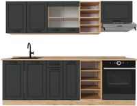 Vicco R-Line Complete keukeneenheid – 240 cm zonder werkblad Antraciet landhuis/gouden eik
