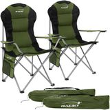 Hauki 2x campingstoel opvouwbaar tot 150 kg Khaki met bekerhouder incl. draagtas