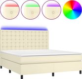 vidaXL Boxspringbed met matras en LED-verlichting, crème kleur, 180x200 cm, kunstleer