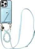 AVY Leren Hoesje geschikt voor Apple iPhone 16 Pro Max | Met Koord en Kaarthouder | Compatibel met MagSafe | Leather Case met Polsand & Crossbody Koord & Wallet | Rocher Leather Set | Croco Blauw