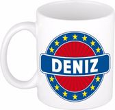 Bellatio Decorations - Deniz voornaam - koffiemok - beker - wit/blauw - 300 ml