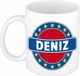 Bellatio Decorations - Deniz voornaam - koffiemok - beker - wit/blauw - 300 ml