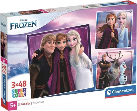 Clementoni - 25306 - Supercolor Puzzel - Disney Frozen - 3x48 Stukjes, Kinderpuzzels, 5-7 Jaar, Gemaakt in Italië