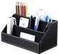 KINGFOM™ Multifunctionele leren bureau-organizer met houtstructuur (zwart)