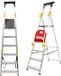 KADAX Aluminium ladder met leuning, trapladder, belastbaar tot 150 kg, ladder in 3 versies, inklapbare huishoudladder met vak voor kwast en antislipvoeten (6 treden)