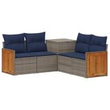 vidaXL - Bankstel - 5 - st - Grijs - en - Marineblauw - Poly - Rattan - en - Staal