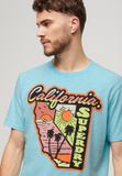 Superdry Neon Travel Graphic T-shirt Heren Kingfisher Blue Slub XL