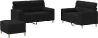 vidaXL 3-delige Loungeset met kussens stof zwart