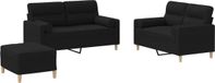 vidaXL 3-delige Loungeset met kussens stof zwart