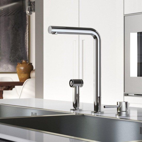 Hotbath Fellow Keukenmengkraan 3-gats Draaibare Uitloop en Uitneembare Handdouche Chroom