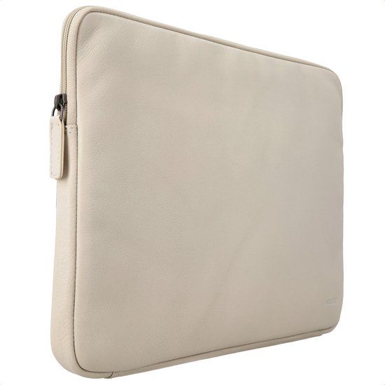 Accezz Leather Laptop Sleeve met rits - Laptop Hoes geschikt voor 13 / 13.3 / 13.6 / 14 / 14.2 inch - Beige