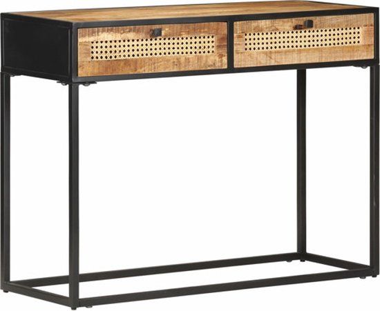 vidaXL Wandtafel 100x35x75 cm Mangohout Natuurlijk Riet