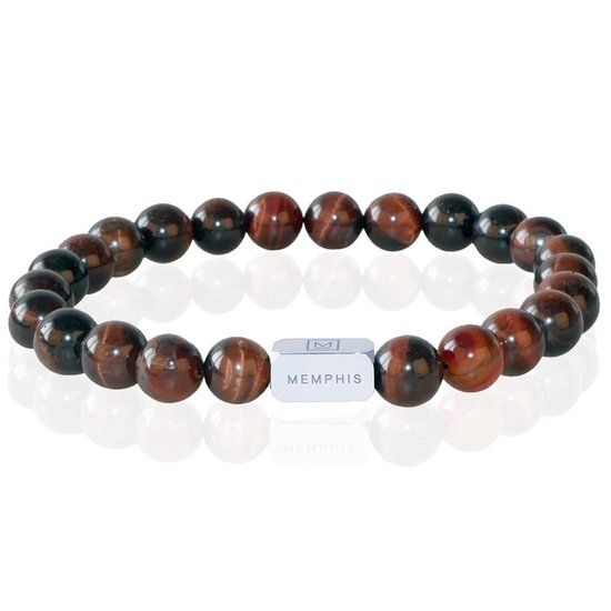 Memphis Kralen Armband Rood Tijgeroog Edelstaal Kraal-19cm