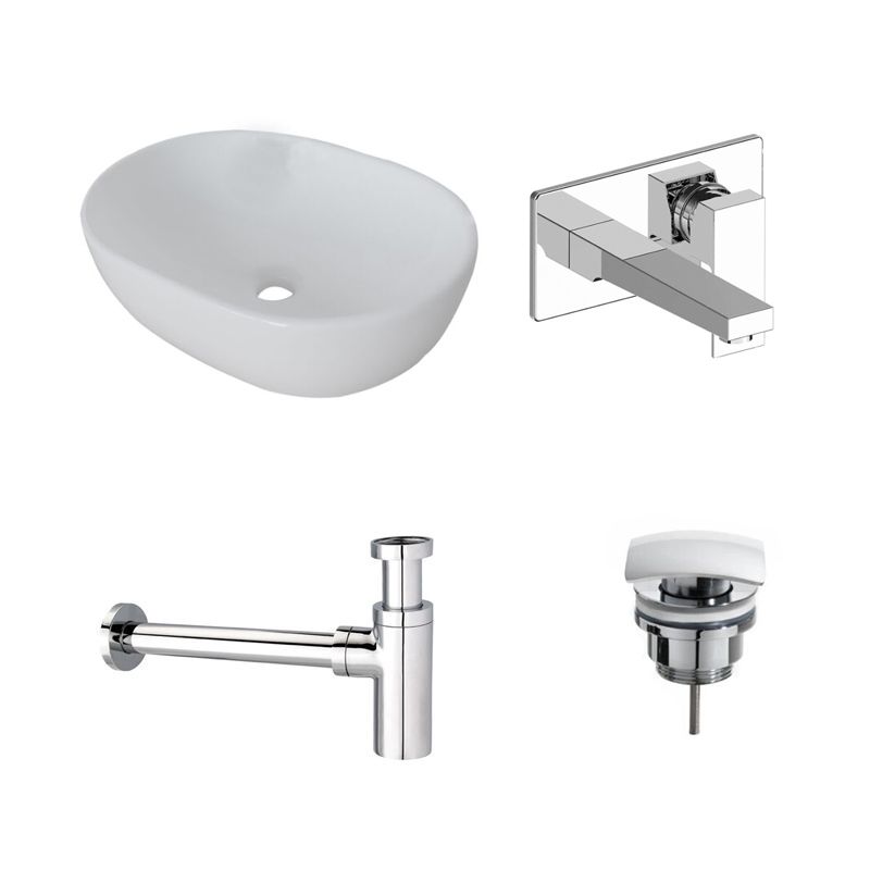 Badkamerplanet Keramische Waskomset Milo Chroom Inbouwkraan Vierkant 48x35x14 cm