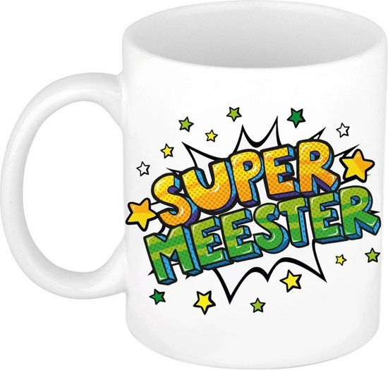 Meester Cadeau Mok - Witte Keramische Mok met Sterren - 300ml