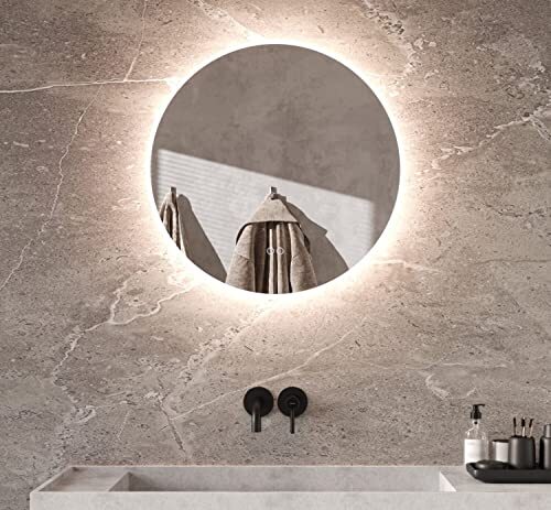 Schaere Ronde badkamerspiegel inc dimbare kleur veranderende led verlichting en spiegel verwarming 60 cm 7010 serie