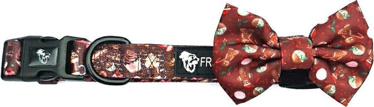 Frenkiez halsband coffee met kerststrik small - bruin - polyester
