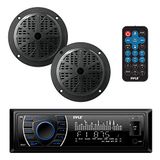 Pyle Marine Headunit Ontvanger Luidsprekerset - In-Dash LCD Digitale Stereo Ingebouwde Bluetooth & Microfoon met AM FM-radiosysteem 5.25" Waterdichte luidsprekers (2) MP3/SD-lezers