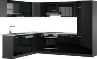 Vicco Hoekkeuken R-Line, Zwart hoogglans/Antraciet, 287 x 227 cm, WB Marmer