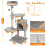 Poteau griffoir - Model PE00113003 - Tour d'escalade haute pour chats d'intérieur - Plusieurs étages - Poteaux griffoirs - Maisonnette pour chat et couchages rembourrés