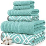 Pacific Coast Textiles Oxford handdoek, 6 stuks, geverfd garen, Aqua