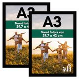 Americanflat A3 Fotolijsten met Schokbestendig Glas - Set van 2-29,7x42 cm Fotolijst Gemaakt van Samengesteld Hout - Moderne Posterlijsten voor Wandmontage - Zwart