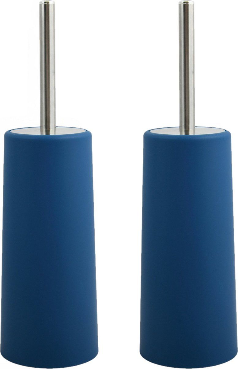 MSV Toiletborstel houder/WC-borstel - 2x - marine blauw - kunststof - 35 cm