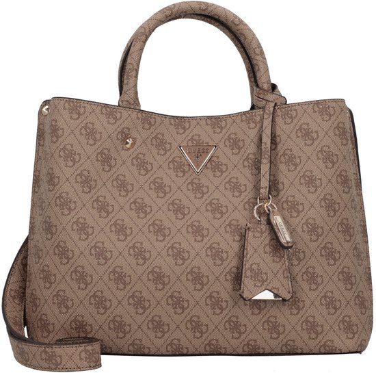 GUESS handtas schoudertas Meridian II Girlfriend Satchel Bag Latte Logo Lichtbruin