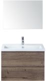 BES LED Vogue Badmeubelset 80 cm - Greeplijst in Kleur - Tabacco - Keramische Wastafel Wit 1 Kraangat met Spiegel