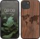 kwmobile telefoonhoesje geschikt voor Apple iPhone 14 - Houten hoesje met bumper - Donkerbruin Wereldkaart design