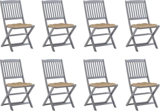 vidaXL Tuinstoelen 8 st inklapbaar met kussens massief acaciahout