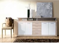 CAVA Dressoir bas contemporain avec décor chêne et blanc - L 197 cm